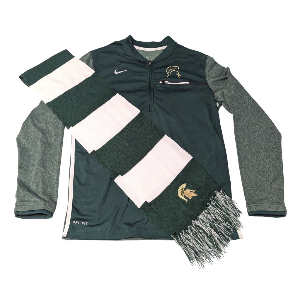 Nike‎ Michigan State Spartans Dri-FIT 1/4 Zip Pullover & Scarf Set Green Small